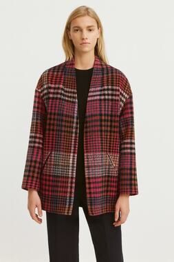 Rachel Zoe Plaid Tweed Wool Blend Coat‎ Pink Check Longline Jacket Size M